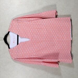 03519 Jude Connally peach & white lined eyelet 3/4 sleeve blouse L